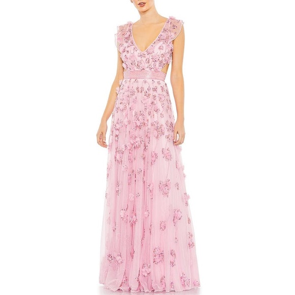 Mac Duggal Dresses & Skirts - MAC DUGGAL FLUTTERED SEQUINED MAXI EVENING DRESS PINK NWT